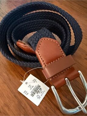 J. Crew Navy Braided Belt with Brown Leather Trim - NWT